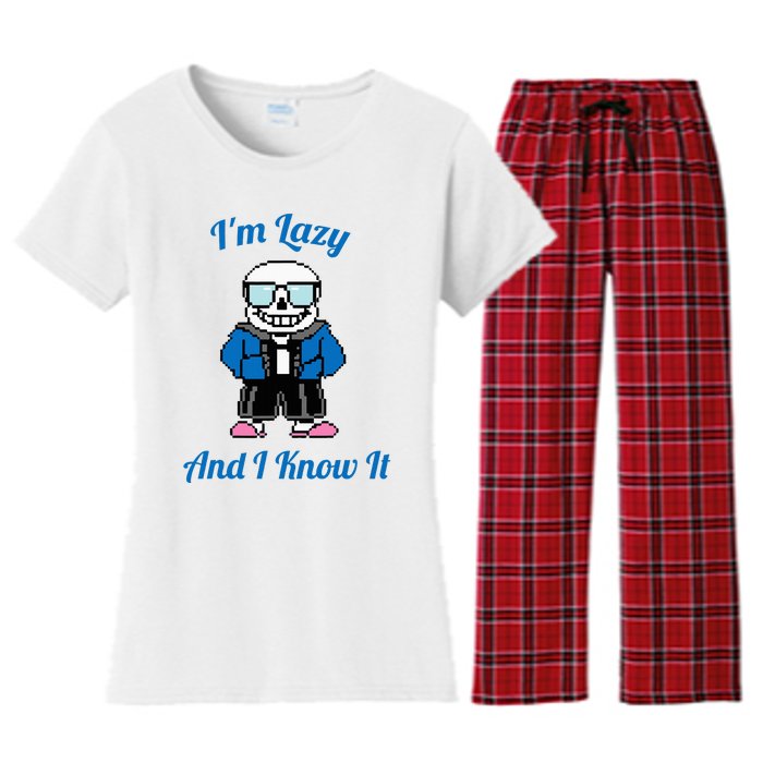 Sans Skeleton Cool Pixel Art IM Lazy And I Know It Women's Flannel Pajama Set