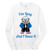 Sans Skeleton Cool Pixel Art IM Lazy And I Know It Tall Long Sleeve T-Shirt