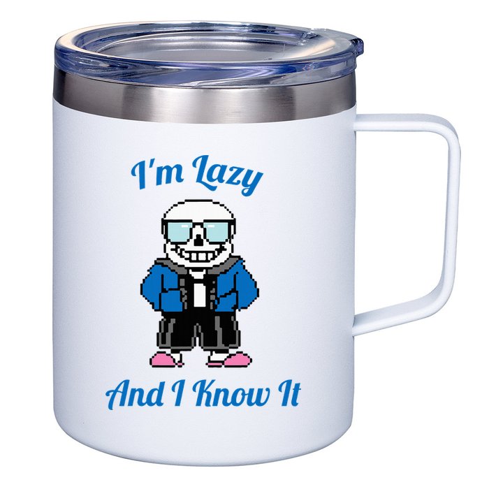 Sans Skeleton Cool Pixel Art IM Lazy And I Know It 12oz Stainless Steel Coffee Mug