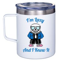 Sans Skeleton Cool Pixel Art IM Lazy And I Know It 12oz Stainless Steel Coffee Mug