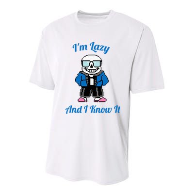 Sans Skeleton Cool Pixel Art IM Lazy And I Know It Youth Performance Sprint T-Shirt