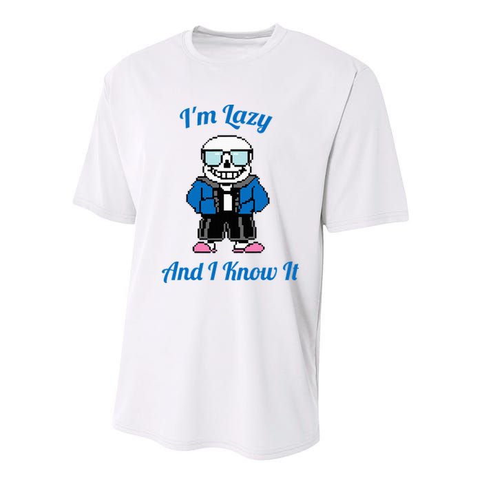 Sans Skeleton Cool Pixel Art IM Lazy And I Know It Youth Performance Sprint T-Shirt