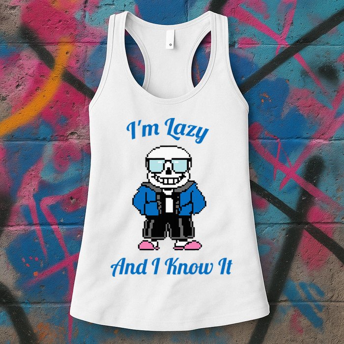 Sans Skeleton Cool Pixel Art IM Lazy And I Know It Womens Tank Top