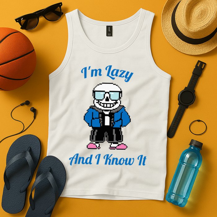 Sans Skeleton Cool Pixel Art IM Lazy And I Know It Tank Top