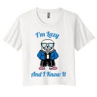 Sans Skeleton Cool Pixel Art IM Lazy And I Know It Crop Top