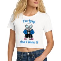 Sans Skeleton Cool Pixel Art IM Lazy And I Know It Crop Top