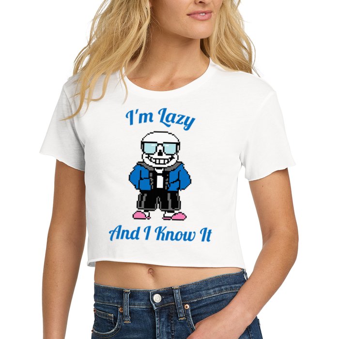 Sans Skeleton Cool Pixel Art IM Lazy And I Know It Crop Top