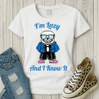 Sans Skeleton Cool Pixel Art IM Lazy And I Know It Womens T-Shirt