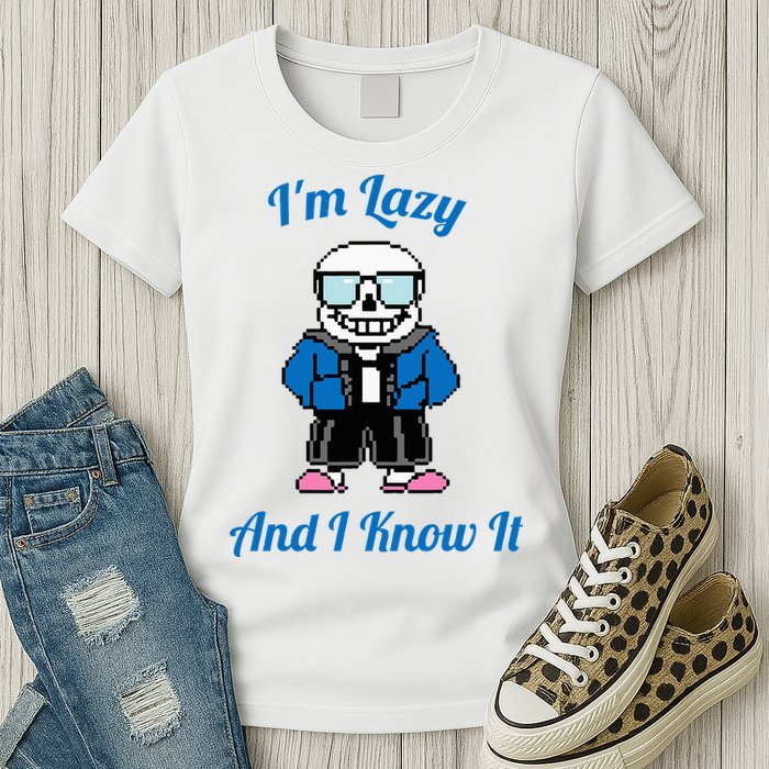 Sans Skeleton Cool Pixel Art IM Lazy And I Know It Womens T-Shirt
