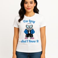 Sans Skeleton Cool Pixel Art IM Lazy And I Know It Womens T-Shirt