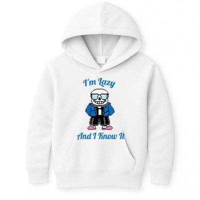 Sans Skeleton Cool Pixel Art IM Lazy And I Know It Kids Hoodie
