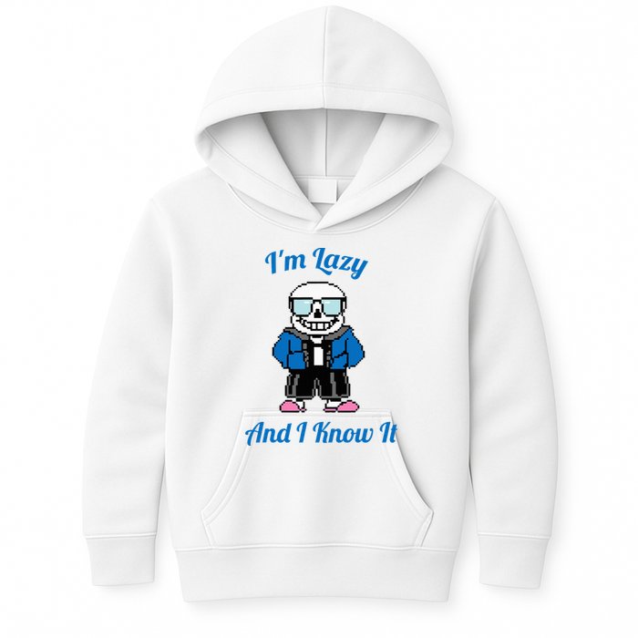 Sans Skeleton Cool Pixel Art IM Lazy And I Know It Kids Hoodie