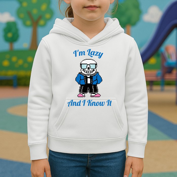 Sans Skeleton Cool Pixel Art IM Lazy And I Know It Kids Hoodie