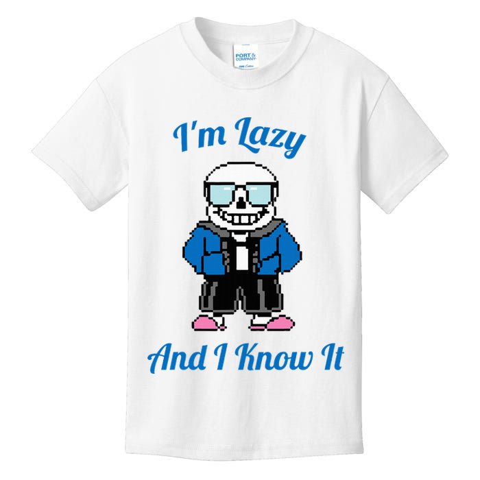 Sans Skeleton Cool Pixel Art IM Lazy And I Know It Kids T-Shirt