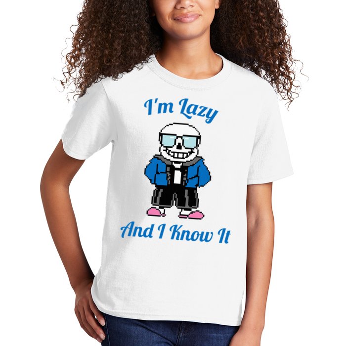 Sans Skeleton Cool Pixel Art IM Lazy And I Know It Kids T-Shirt
