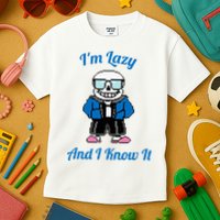 Sans Skeleton Cool Pixel Art IM Lazy And I Know It Kids T-Shirt