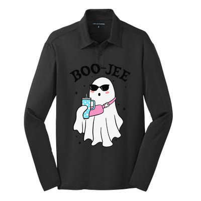 Spooky Season Cute Ghost Halloween Boujee Boo Jee Silk Touch Performance Long Sleeve Polo