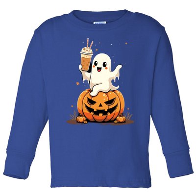 Spooky Sips – Cute Ghost Ing Coffee With Pumpkin Gift Toddler Long Sleeve Shirt