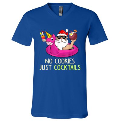 Summer Santa Christmas In July No Cookies Just Cocktails V-Neck T-Shirt