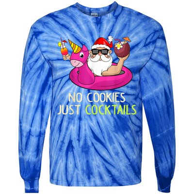 Summer Santa Christmas In July No Cookies Just Cocktails Tie-Dye Long Sleeve Shirt