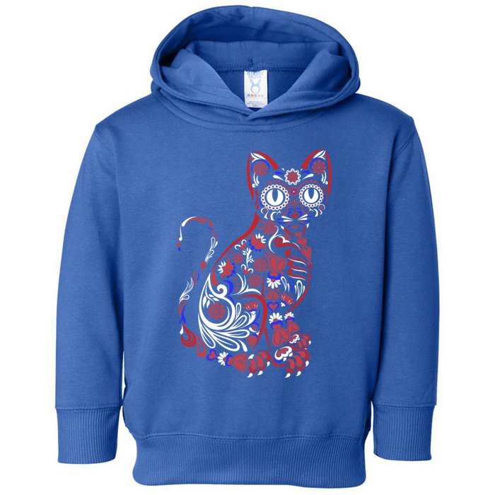 Sugar Skull Cat 4th Of July Kitten Kitty Patriotic Pet Lover Cool Gift Toddler Hoodie