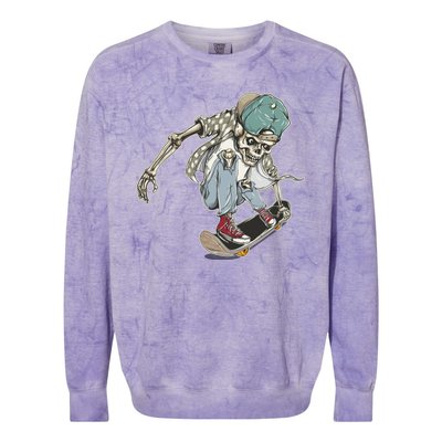 Skater Skeleton Cartoon Colorblast Crewneck Sweatshirt