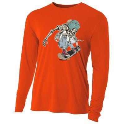 Skater Skeleton Cartoon Cooling Performance Long Sleeve Crew