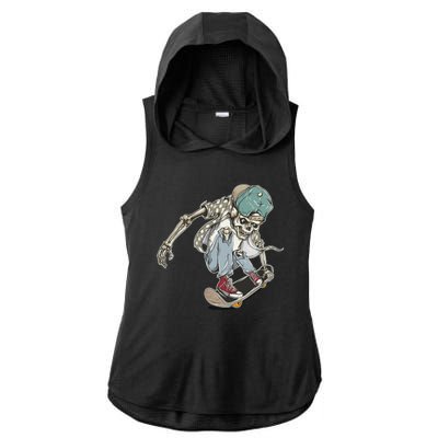 Skater Skeleton Cartoon Ladies PosiCharge Tri-Blend Wicking Draft Hoodie Tank