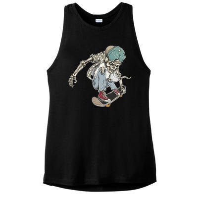 Skater Skeleton Cartoon Ladies PosiCharge Tri-Blend Wicking Tank