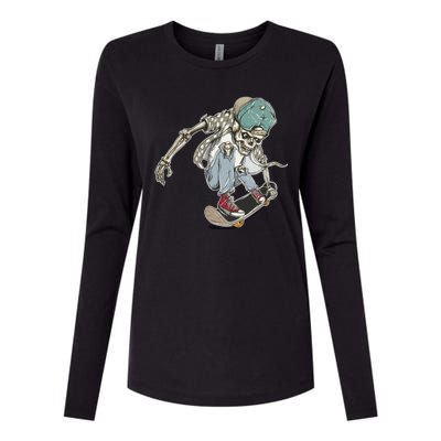 Skater Skeleton Cartoon Womens Cotton Relaxed Long Sleeve T-Shirt