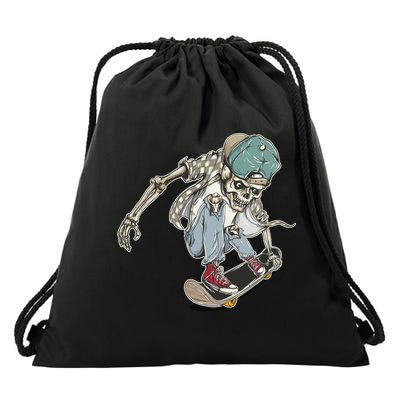 Skater Skeleton Cartoon Drawstring Bag