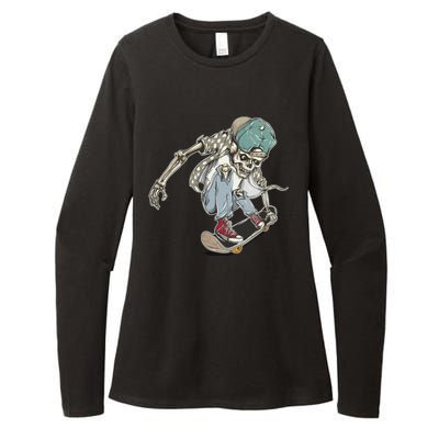 Skater Skeleton Cartoon Womens CVC Long Sleeve Shirt