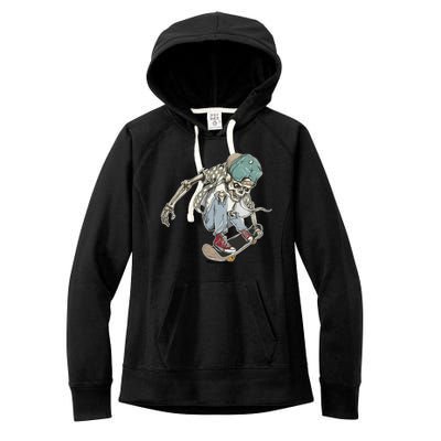 Skater Skeleton Cartoon Women's Fleece Hoodie