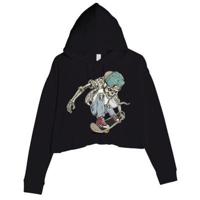 Skater Skeleton Cartoon Crop Fleece Hoodie