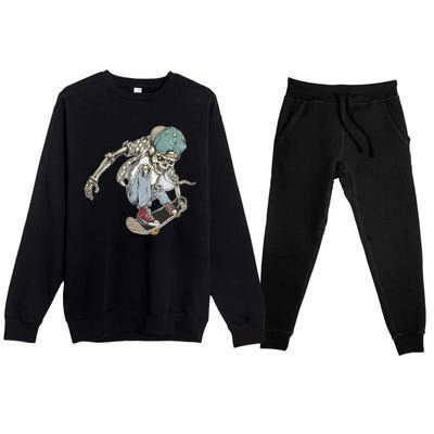 Skater Skeleton Cartoon Premium Crewneck Sweatsuit Set