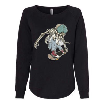 Skater Skeleton Cartoon Womens California Wash Sweatshirt