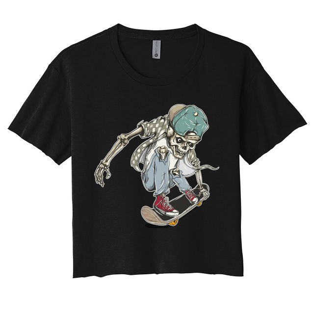 Skater Skeleton Cartoon Crop Top