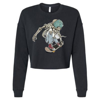 Skater Skeleton Cartoon Cropped Pullover Crew