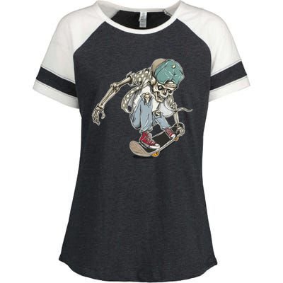 Skater Skeleton Cartoon Enza Ladies Jersey Colorblock Tee