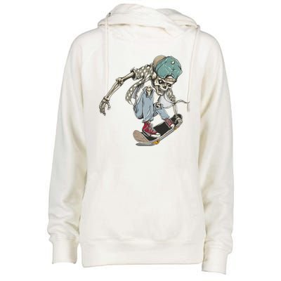 Skater Skeleton Cartoon Womens Funnel Neck Pullover Hood