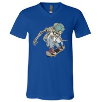 Skater Skeleton Cartoon V-Neck T-Shirt