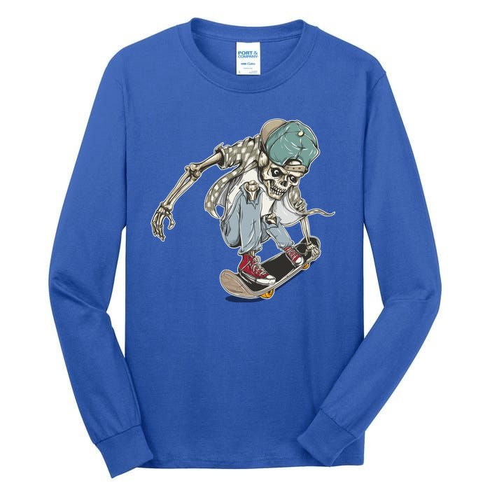 Skater Skeleton Cartoon Tall Long Sleeve T-Shirt