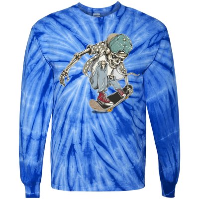 Skater Skeleton Cartoon Tie-Dye Long Sleeve Shirt