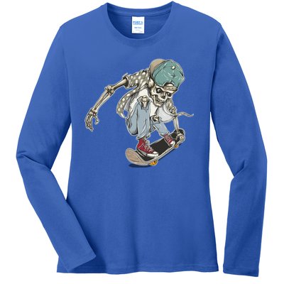 Skater Skeleton Cartoon Ladies Long Sleeve Shirt