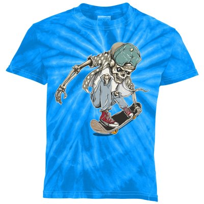 Skater Skeleton Cartoon Kids Tie-Dye T-Shirt