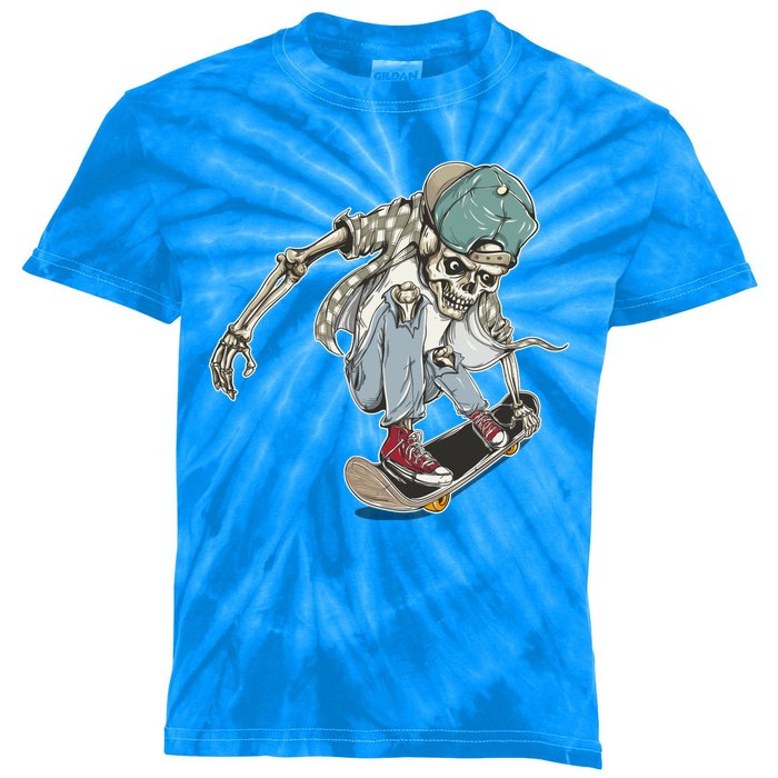 Skater Skeleton Cartoon Kids Tie-Dye T-Shirt