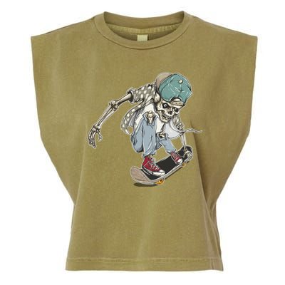 Skater Skeleton Cartoon Garment-Dyed Women's Muscle Tee