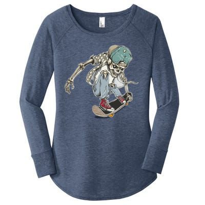 Skater Skeleton Cartoon Women's Perfect Tri Tunic Long Sleeve Shirt