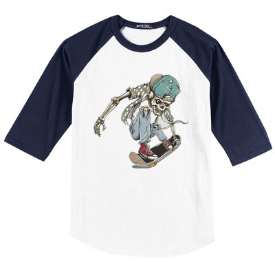 Skater Skeleton Cartoon Baseball Sleeve Shirt