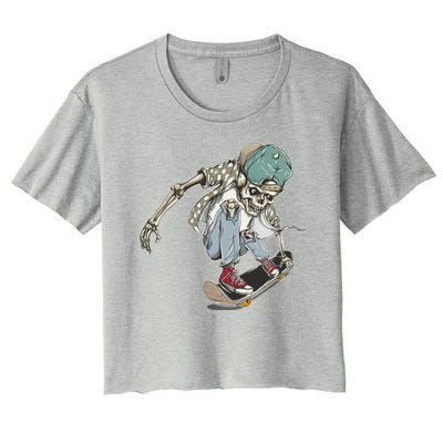 Skater Skeleton Cartoon Women's Crop Top Tee